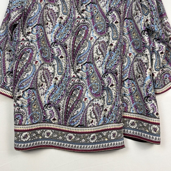 J. Jill Women 3/4 Sleeve Tunic Blouse Sz L Paisley Purple Office Mature Business - Picture 3 of 12